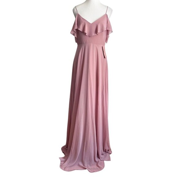 NWT JENNY YOO COLLECTION OLD PINK COLD SHOULDER FLUTTER CHIFFON BRIDESMAID DRESS - Picture 1 of 13